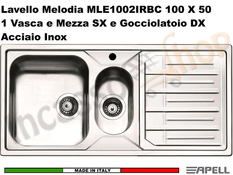 Lavello Cucina 1 Vasca E Mezza.Lavello Apell Melodia 100x50 1 Vasca E Mezza Sx E Gocc Dx Acciaio Incasso Shop Elettrodomestici Da Incasso