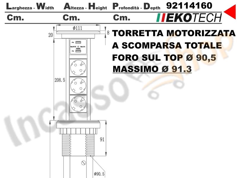 Torretta multipresa a scomparsa Port ITALY, 2 prese schuko + 1