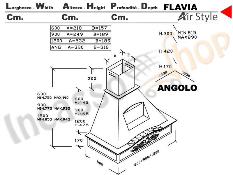 Cappa Angolo Flavia 103X103 Legno Frassino o Tiglio Grezza + Motore 420 m3/h