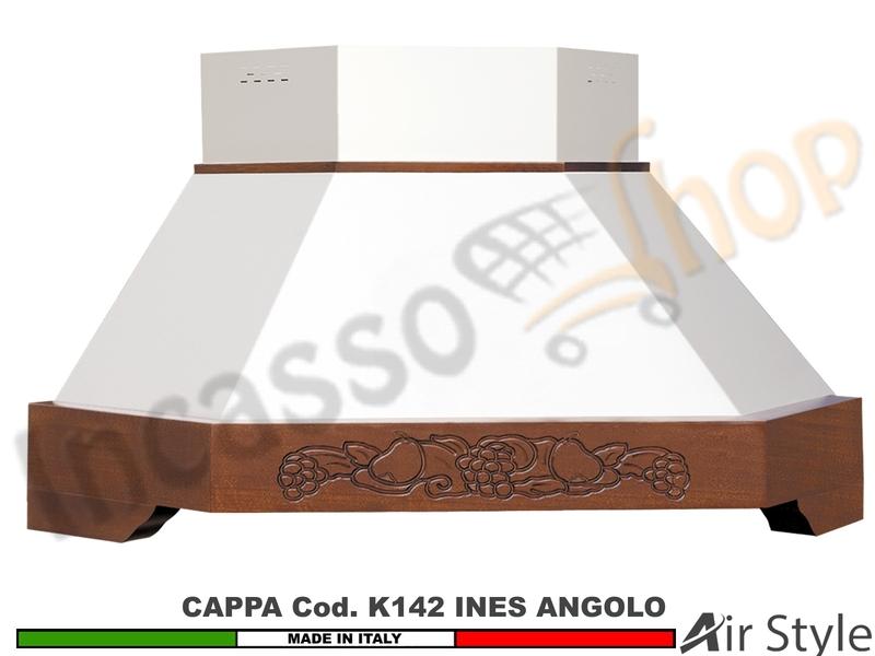 Cappa Angolo Ines 103X103 Legno Frassino o Tiglio Grezzo + MOTORE 420 m³/h