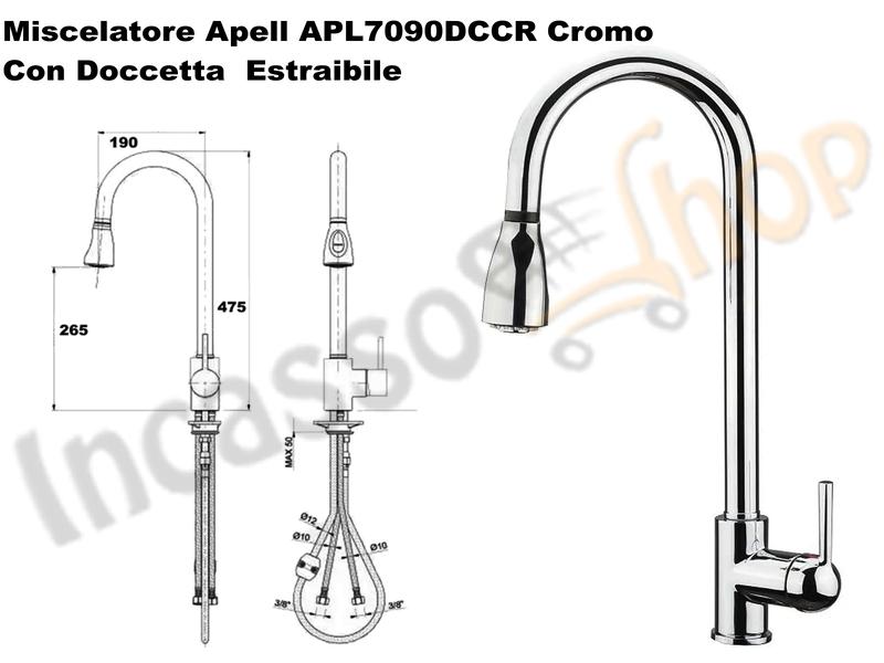 Miscelatore DoccioneAPELL APL7090DCCR Canna Alta Doccetta Estraibile Cromato