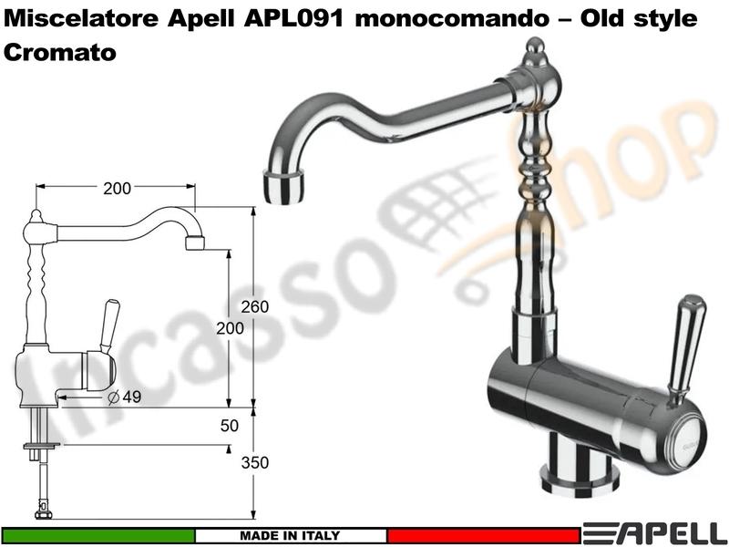 Miscelatore Rubinetto Monocomando APELL APL091CR Rustico Antico Cromato