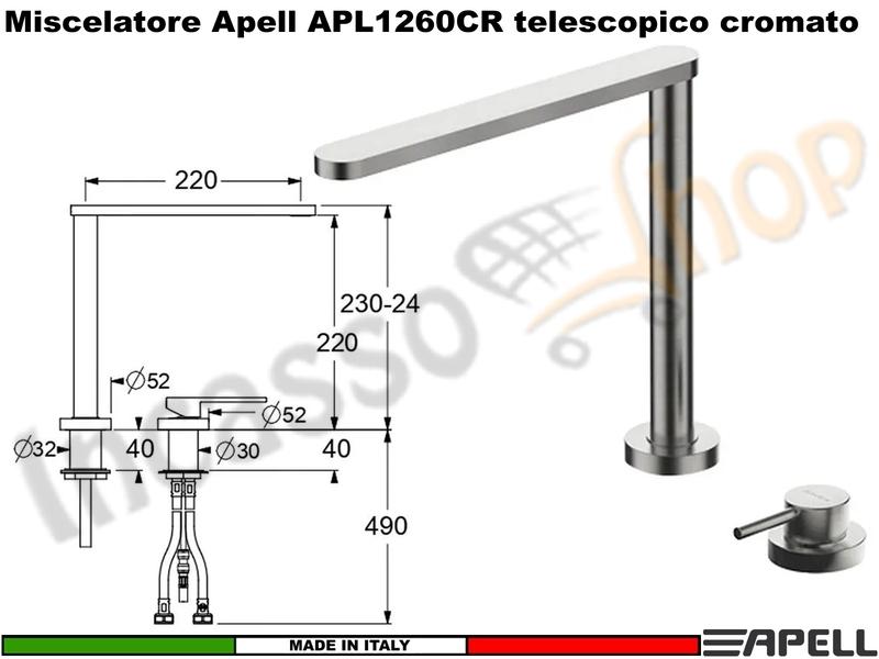 Miscelatore Monocomando Sottofinestra Telescopico APELL APL1260CR Cromo