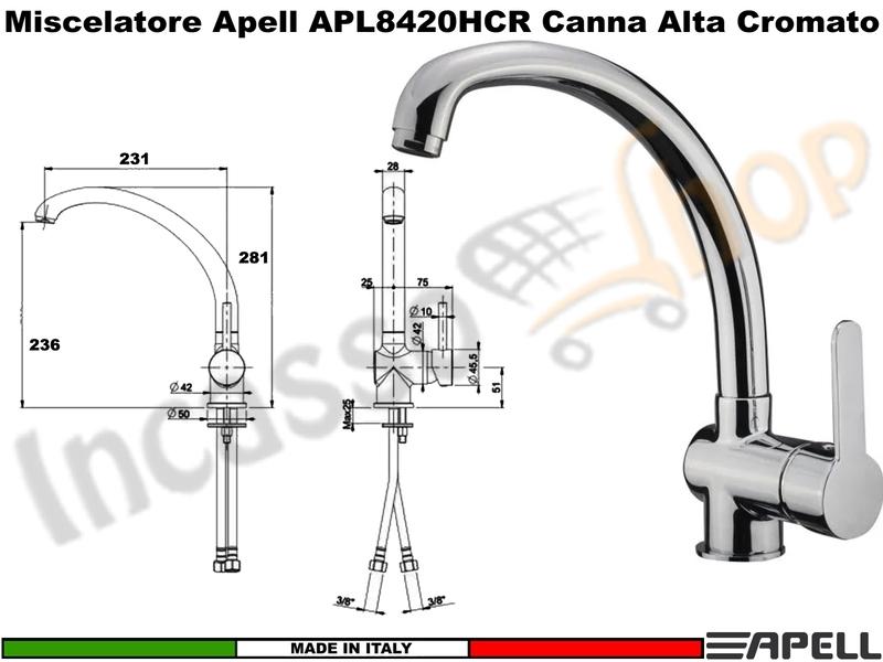 Miscelatore Rubinetto Monocomando APELL APL8420HCR Canna Alta Cromato