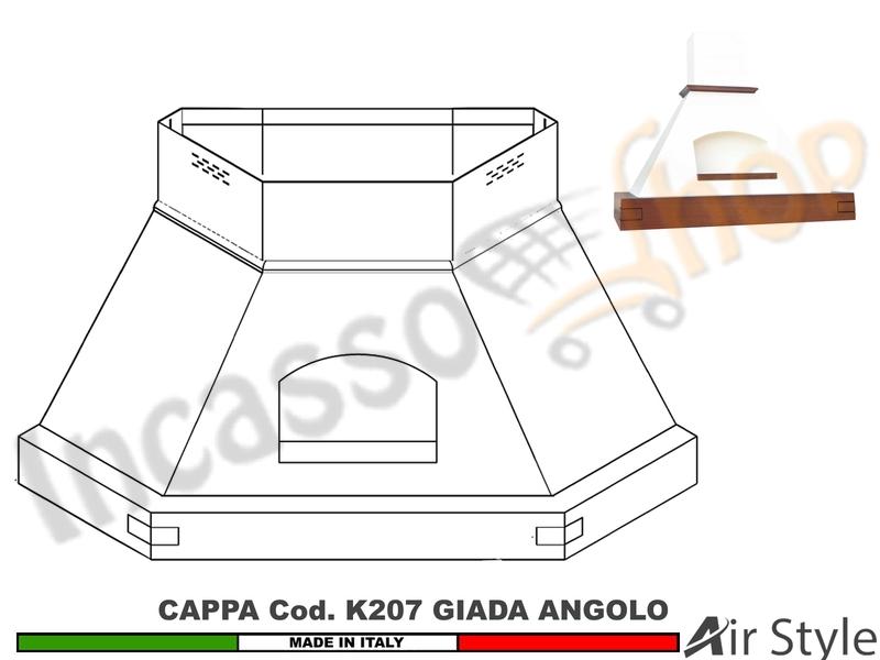 Cappa Angolo GIADA 103X103 Legno Frassino o Tiglio Grezzo + MOTORE 420 m³/h