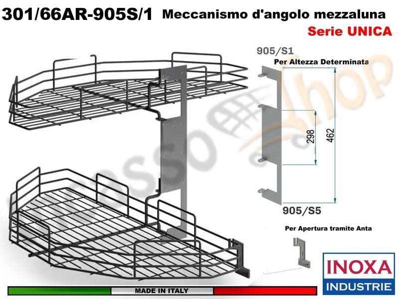 Kit 2 Art.301/66AR Mezzaluna Girevole+1 Staffa 905/S1+1 Aggancio 905/S5 ARDESIA