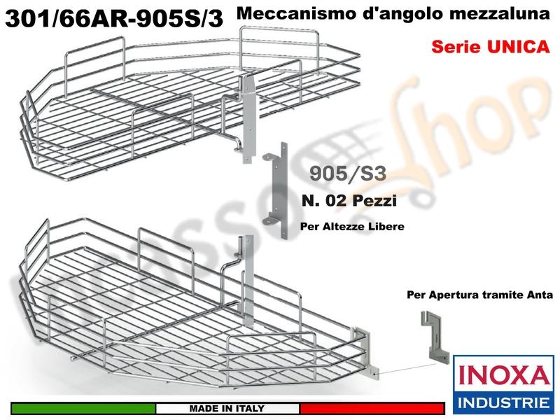 Kit 2 Art.301/66AR Mezzaluna Girevole +2 Staffe 905/S3+1 Aggancio 905/S5 ARDESIA