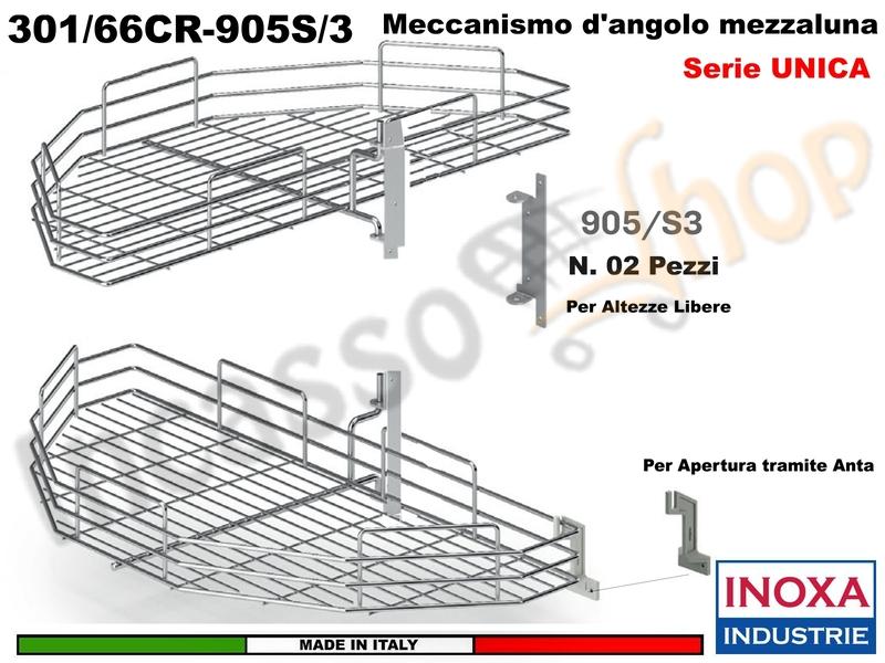 Kit 2 Art.301/66CR Mezzaluna Girevole + 2 Staffe 905/S3 +1 Aggancio 905/S5 CROMO