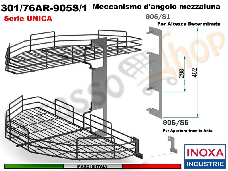 Kit 2 Art.301/76AR Mezzaluna Girevole+1 Staffa 905/S1+1 Aggancio 905/S5 ARDESIA