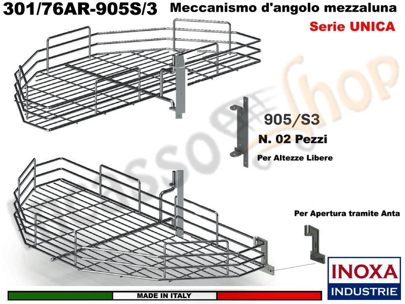 Kit 2 Art.301/76AR Mezzaluna Girevole +2 Staffe 905/S3+1 Aggancio 905/S5 ARDESIA