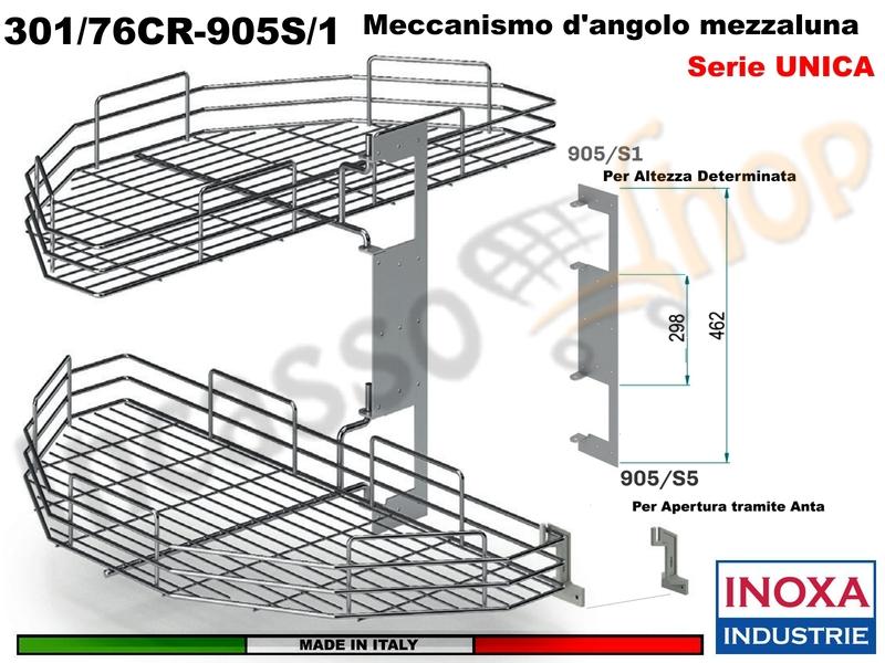 Kit 2 Art.301/76CR Mezzaluna Girevole +1 Staffa 905/S1 +1 Aggancio 905/S5 CROMO