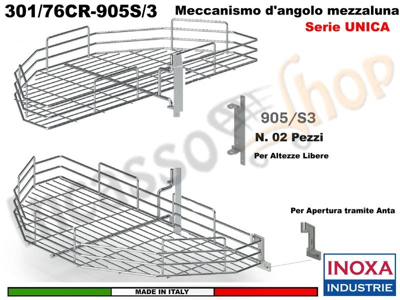 Kit 2 Art.301/76CR Mezzaluna Girevole + 2 Staffe 905S/3 +1 Aggancio 905S/5 CROMO