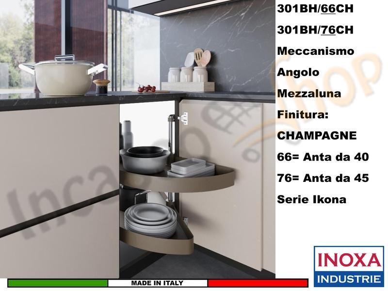 Kit 2 Cestelli Mezzaluna Girevoli x Base Min.105X60 Per Anta 45 Champagne