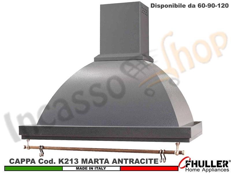 Cappa Parete Rustica Marta 60/90/120 con Tubo Rame + MOTORE 420 m³/h ANTRACITE