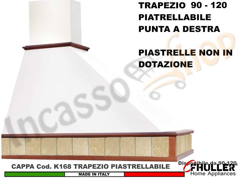 Cappa TRAPEZIO Piastrellabile 90 120 Legno Frassino/Tiglio Grezza + MOTORE 420 m³ Punta DX