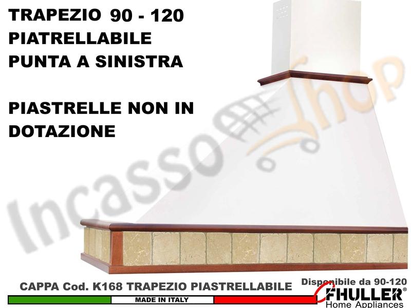 Cappa TRAPEZIO Piastrellabile 90 120 Legno Frassino/Tiglio Grezza + MOTORE 420 m³ Punta SX