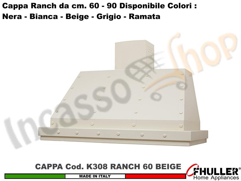 Cappa Cucina Parete Moderna RANCH K308 cm.60 Beige + MOTORE 420 m³/h Classe F