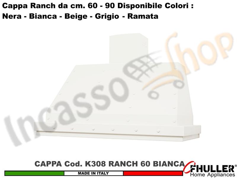 Cappa Cucina Parete Moderna RANCH K308 cm.60 Bianca + MOTORE 420 m³/h Classe F