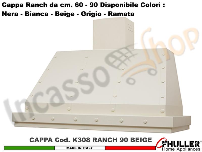 Cappa Cucina Parete Moderna RANCH K308 cm.90 Beige + MOTORE 420 m³/h Classe F