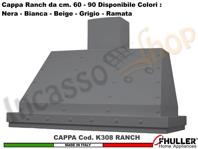 Cappa Cucina Parete RANCH K308 cm.60 Bianca-Beige-Ramata-Grigio-Nera + MOTORE 420 m³/h