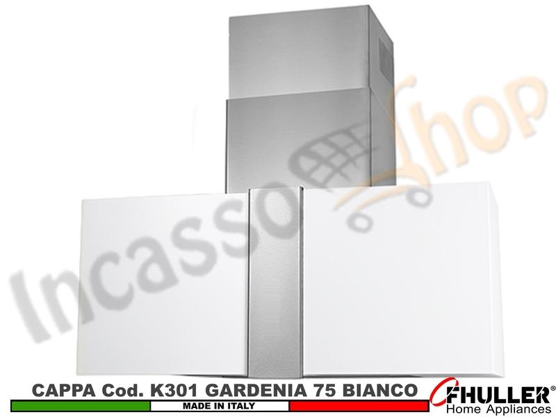 Cappa Cucina Parete Moderna GARDENIA K301/75BC Bianca + MOTORE 420 m³/h Classe F