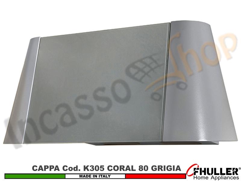 Cappa Parete Moderna 80 CORAL K305 GR Verniciata Grigio - Vetro Grigio