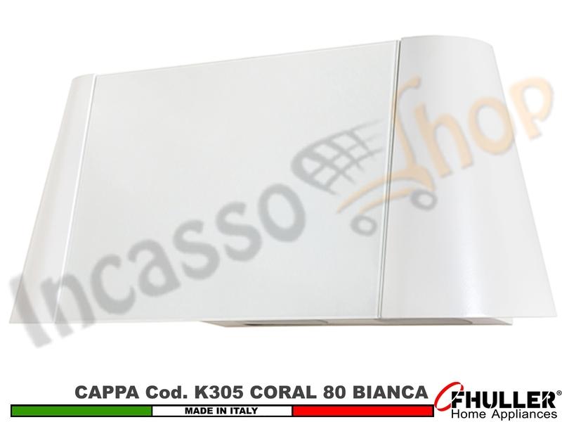 Cappa Parete Moderna 80 CORAL K305 BC Verniciata Bianca - Vetro Bianco