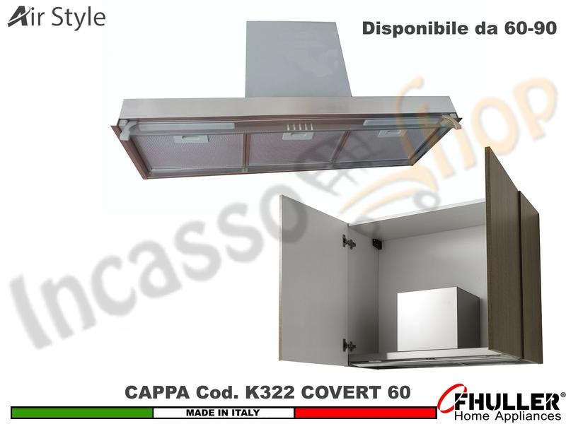 Cappa Cucina Moderna 60 Incasso Interno Pensile Veletta Vetro COVERT K 322 INOX