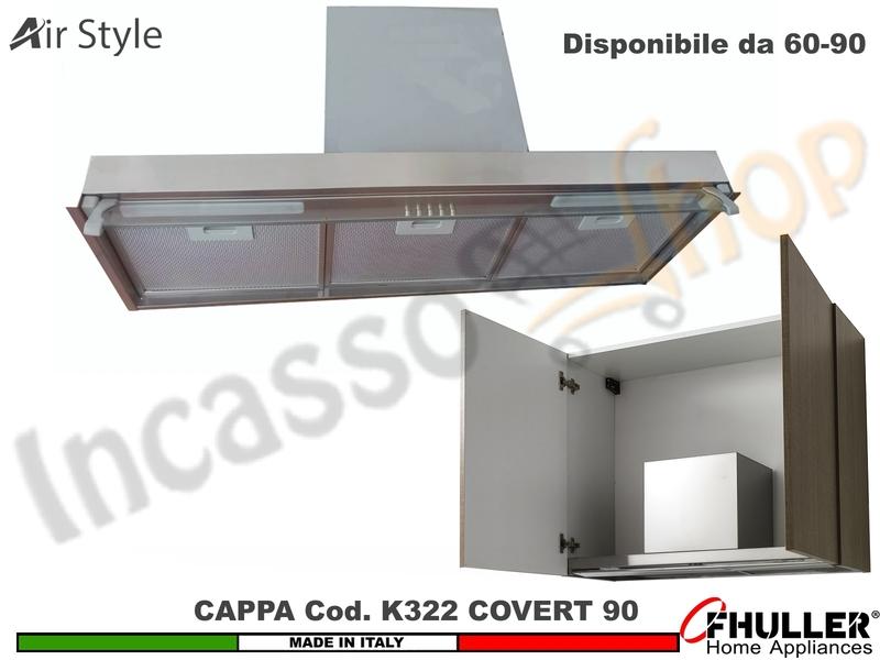 Cappa Cucina Moderna 90 Incasso Interno Pensile Veletta Vetro COVERT K 322 INOX