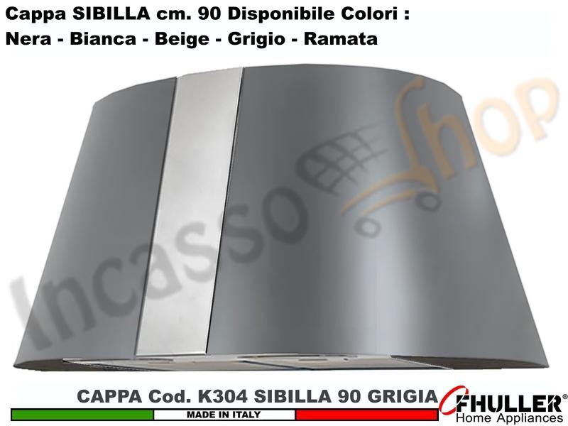 Cappa Cucina Parete Moderna 75 SIBILLA K304 GR Inox / Grigio + MOTORE 420 m³/h