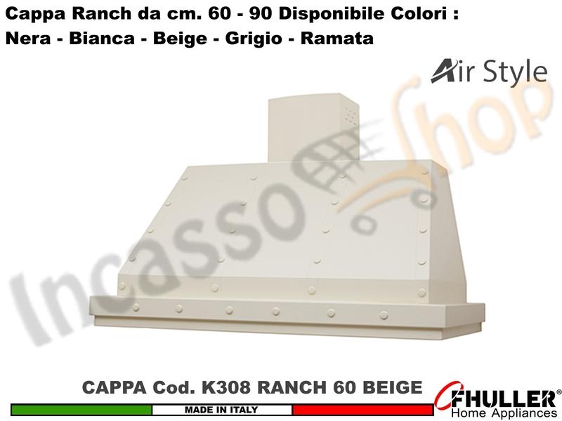 Cappa Cucina Parete Moderna RANCH K308 cm.60 Beige + MOTORE 420 m³/h Classe F