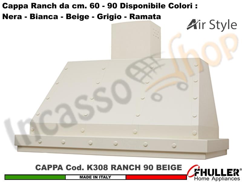 Cappa Cucina Parete Moderna RANCH K308 cm.90 Beige + MOTORE 420 m³/h Classe F