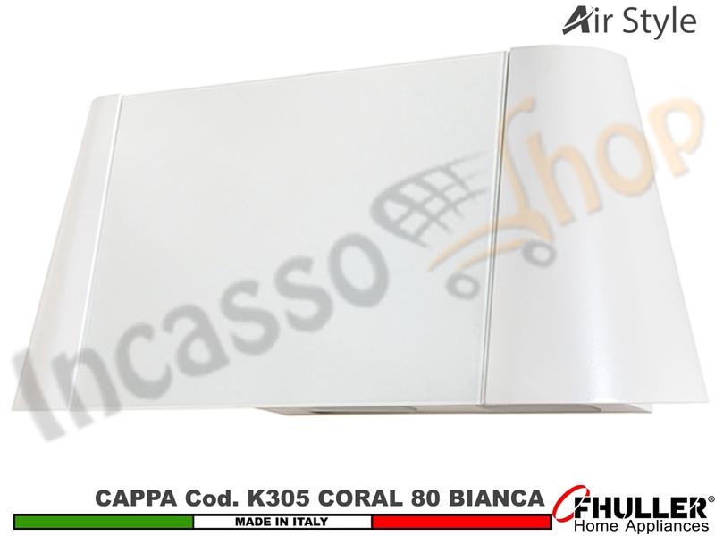 Cappa Parete Moderna 80 CORAL K305 BC Verniciata Bianca - Vetro Bianco