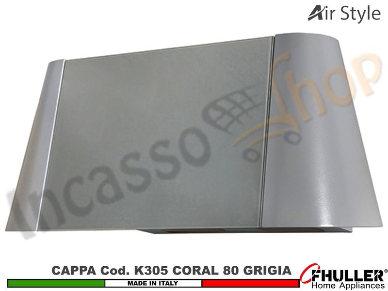 Cappa Parete Moderna 80 CORAL K305 GR Verniciata Grigio - Vetro Grigio