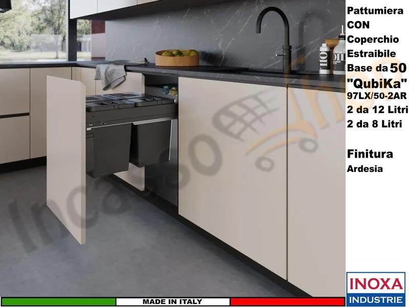 FHULLER Pattumiera Estraibile 97LX/50-2AR Fissaggio Anta Base 50 4 Secchi