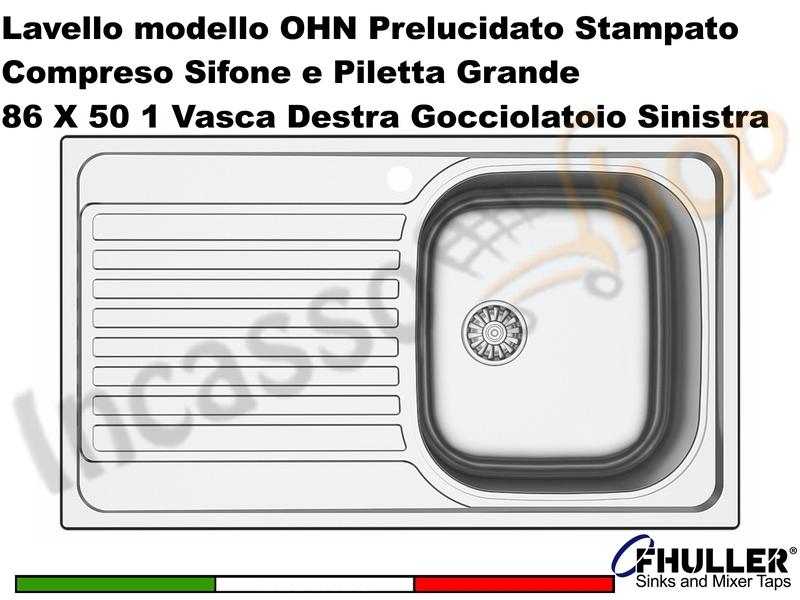 Lavello Apell OHN Acciaio Stampato Prelucido cm. 86x50 1 Vasca Destra Gocc. SX