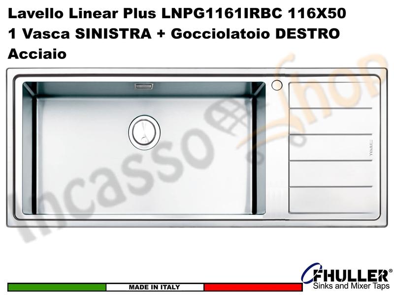 Lavello Apell Linear Plus LNPG1161IRBC 116X50 1 Vasca SX + Gocciolat. DX Acciaio