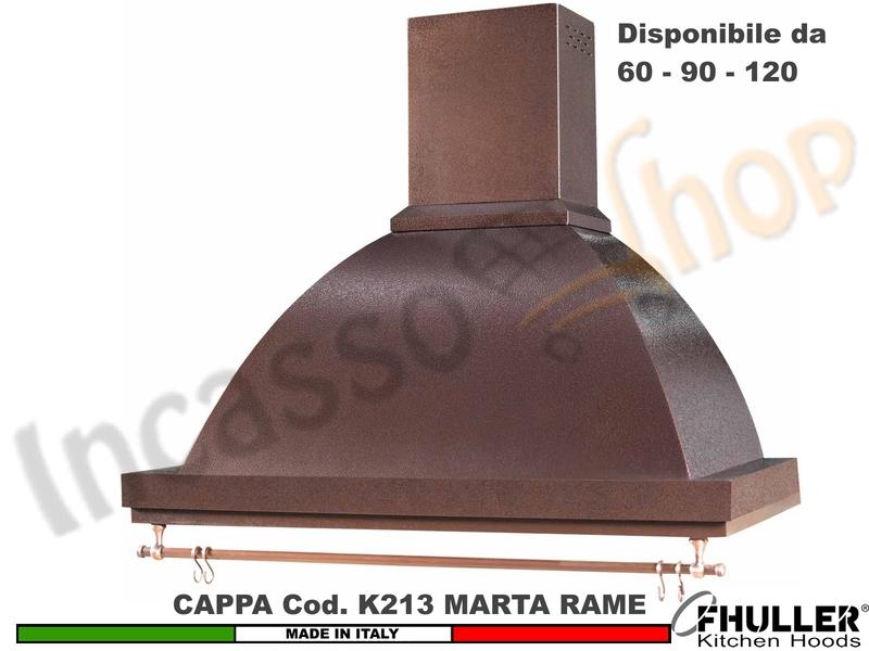 Cappa Parete Rustica Marta 60/90/120 con Tubo Rame + MOTORE 420 m³/h RAME