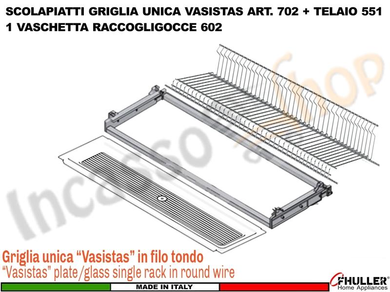 Scolapiatti Griglia Unica VASISTAS INOX 702 Pensile 40 Interno 35,6 + Vaschetta + Telaio