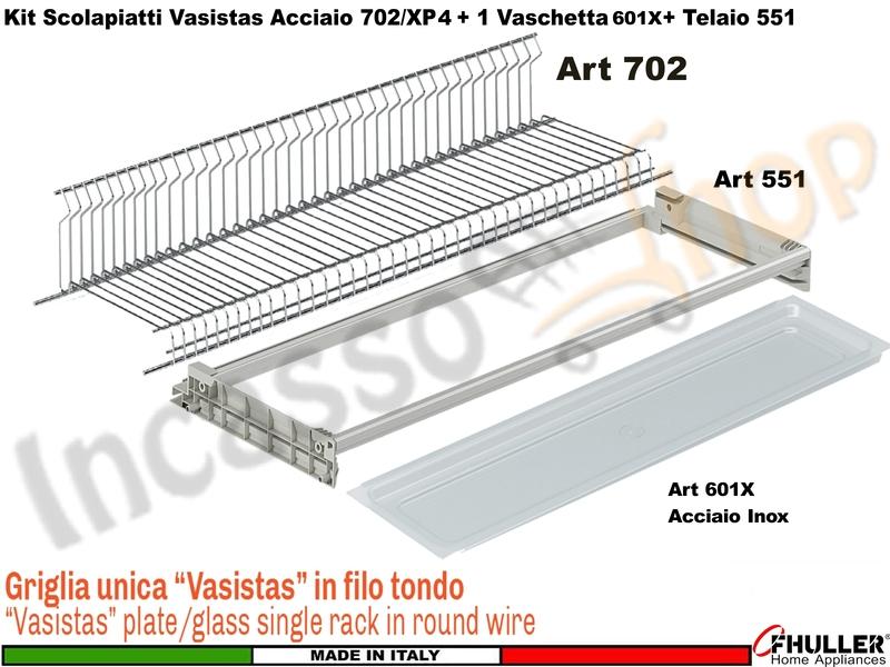 Scolapiatti Griglia Unica VASISTAS INOX 702 Pensile 40 Interno 35,6 + Vaschetta INOX + Telaio 502